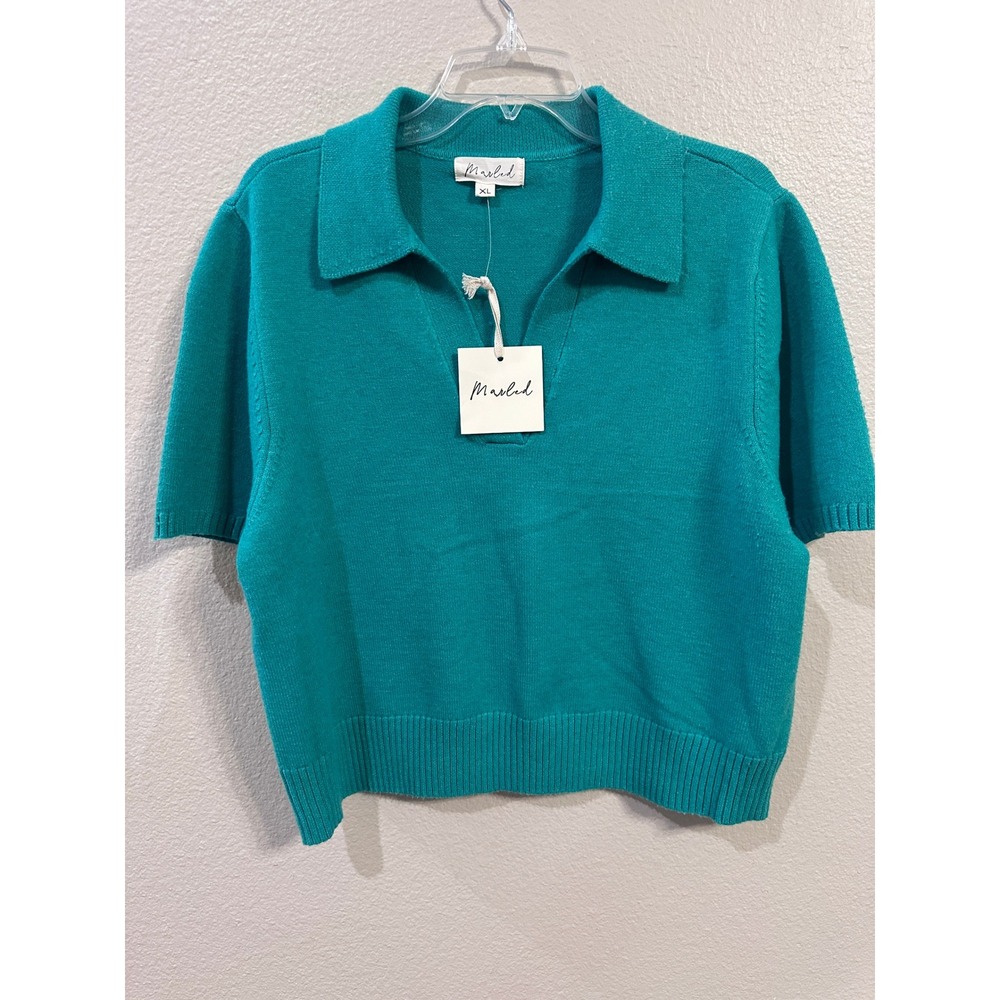 Marled t Green Short Sleeve Knit Polo Shirt Top - Women's Size XL
